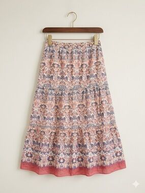 Source Unknown Blush Pink and Navy Floral Maxi Skirt